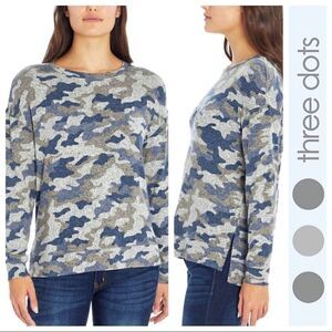THREE DOTS Ladies Soft and Cozy Tunic - Blue Gray Camo: Size S, M, L